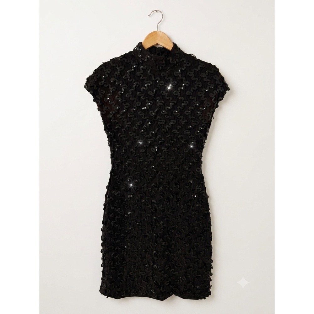 Vintage HW Collection Mock Neck Sequins Party Dress